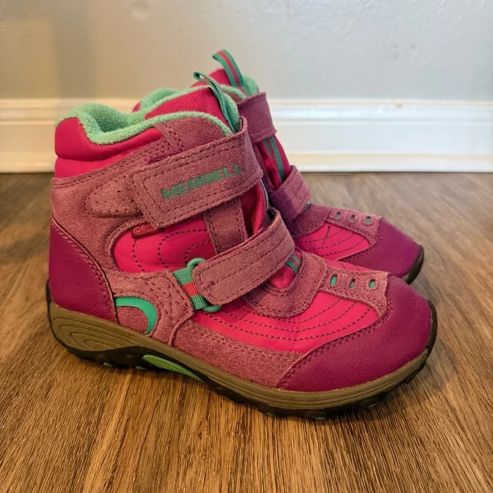 Merrell Kids Hiking Shoes Pink Berry Winter Boots Shoes Size 3 Youth Waterproof